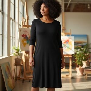 Chico's Classic Black Three Quarters Sleeve Dress
